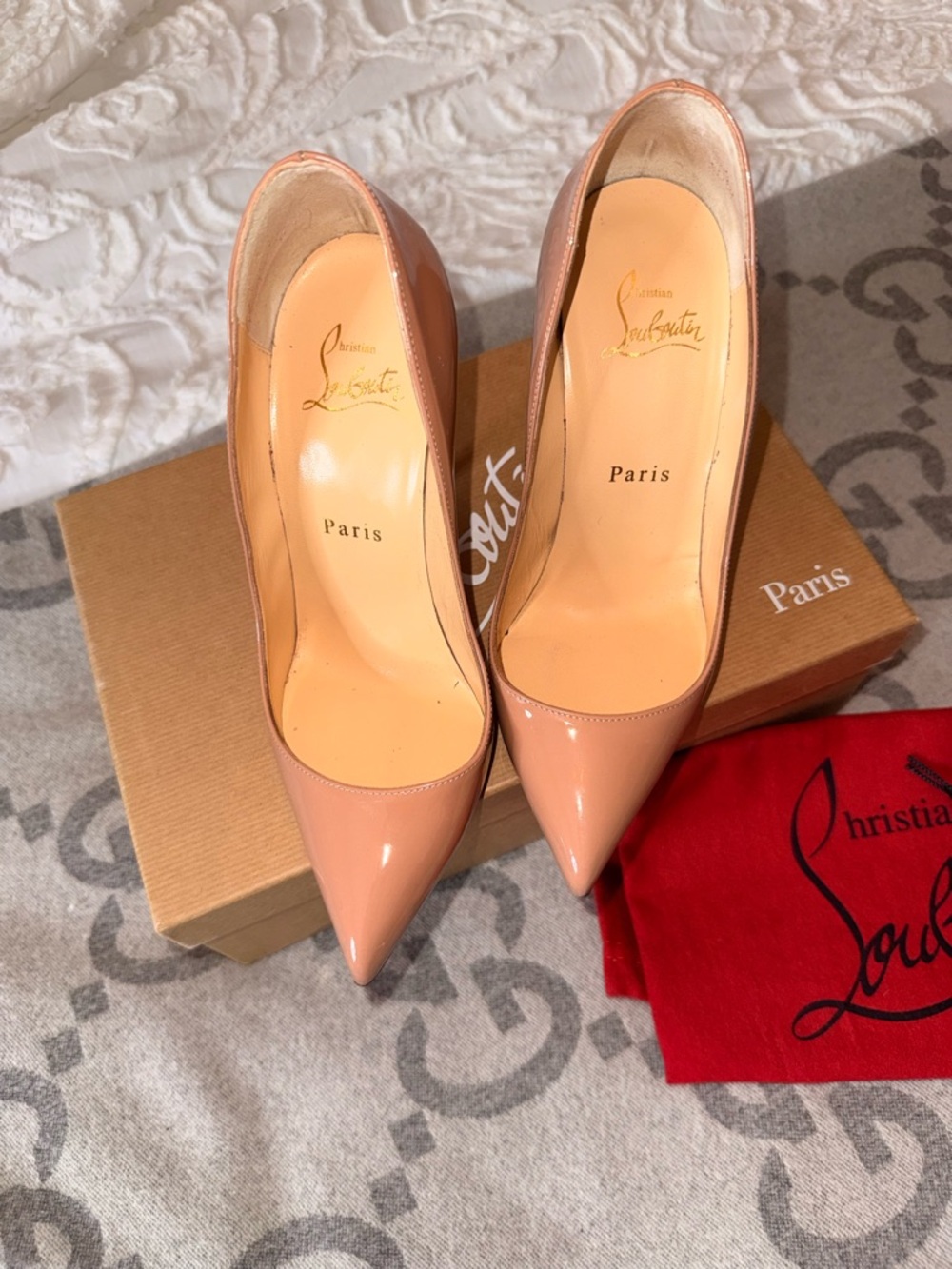 Christian Louboutin Nude Patent Pigalle Stiletto Pumps, 100mm, 36 - Picture 4 of 13